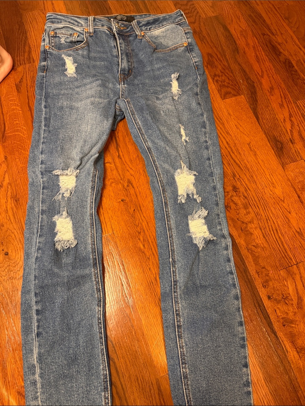 High-Rise Skinny Distressed Blue Jeans